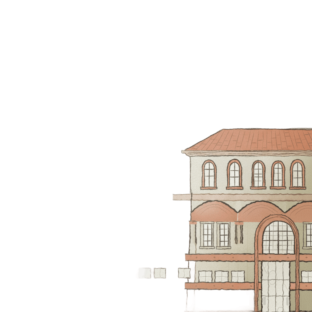 Illustration of a Mediterranean-style building for the SoCal Claude Hackathon